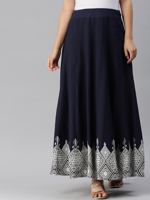 

De Moza Women Navy Blue & White Woven Design Maxi Skirt