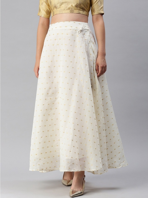 

De Moza Off-White & Gold Woven Design Ethnic Maxi Skirt