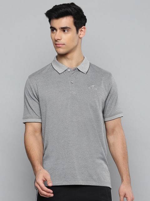 

Alcis Men Grey Melange Brand Logo Polo Collar Slim Fit T-shirt