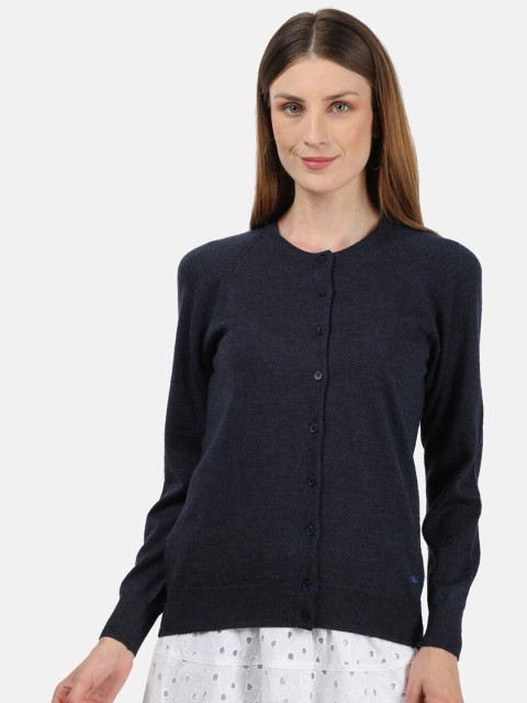 

Monte Carlo Women Navy Blue Solid Full Sleeves Pure Wool Cardigan
