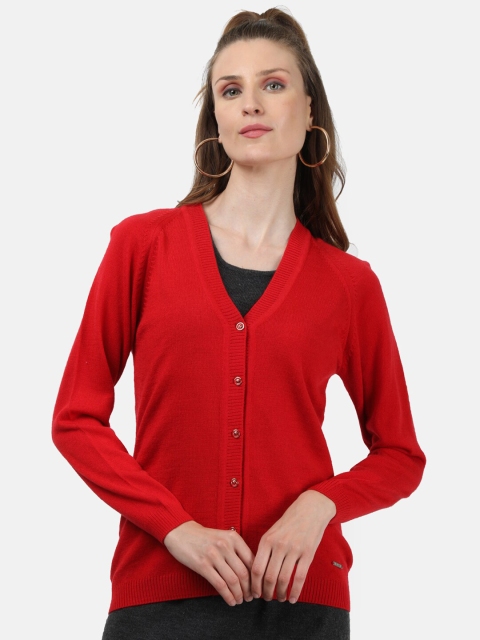 

Monte Carlo Women Red Solid Full Sleeve Cardigan