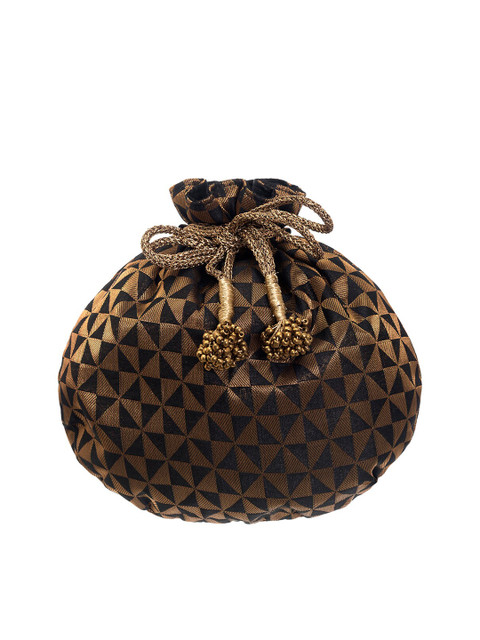 

INDYA Black & Bronze-Toned Printed Potli Clutch