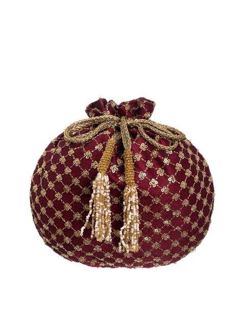 

INDYA Maroon Sequin Beaded Potli Clutch