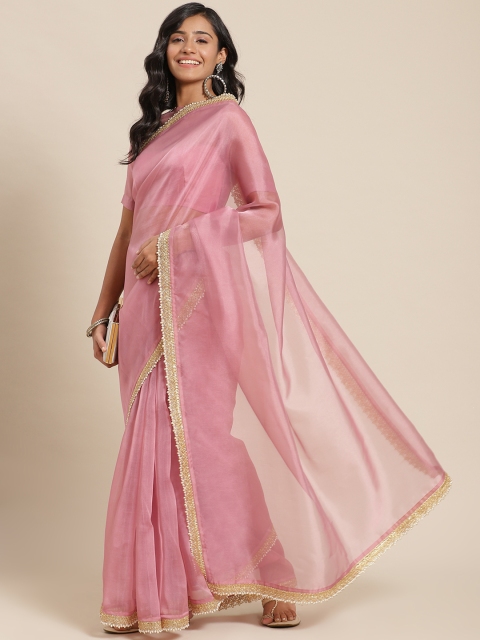 

Inddus Pink Zari Organza Saree