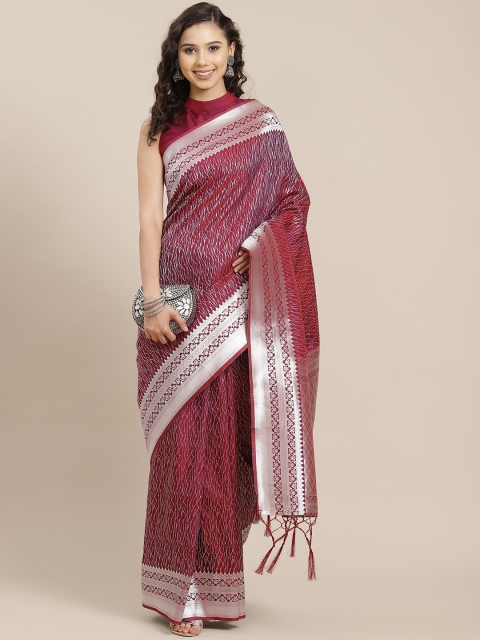 

Inddus Magenta & Silver Zari Silk Blend Banarasi Saree