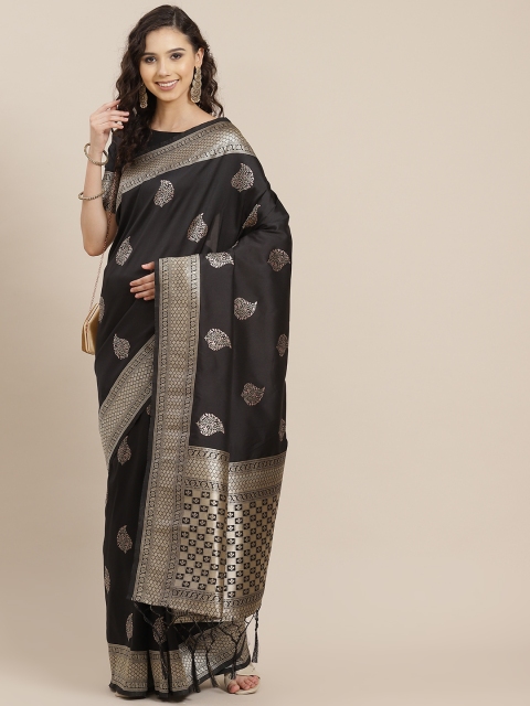 

Inddus Black & Silver Paisley Woven Design Zari Organza Saree