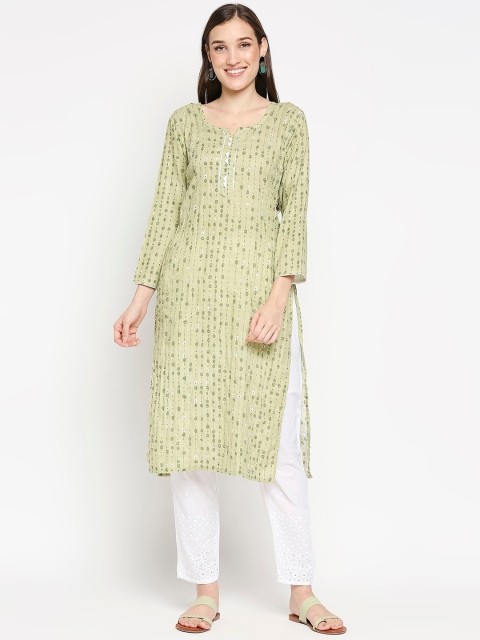

SALWAR STUDIO Women Green Ethnic Motifs Printed Pure Cotton Kurta with Trousers