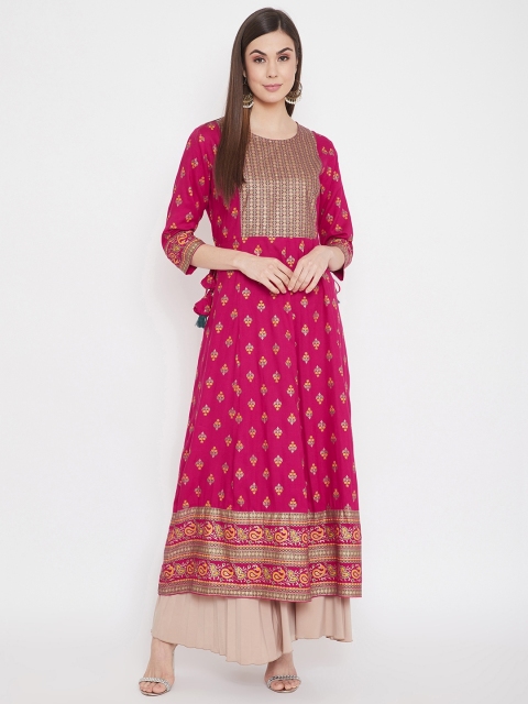 

Prakhya Women Pink & Gold-Toned Ethnic Motifs Printed Anarkali Kurta