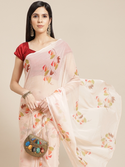 

Anouk Peach-Coloured & Maroon Floral Printed Saree