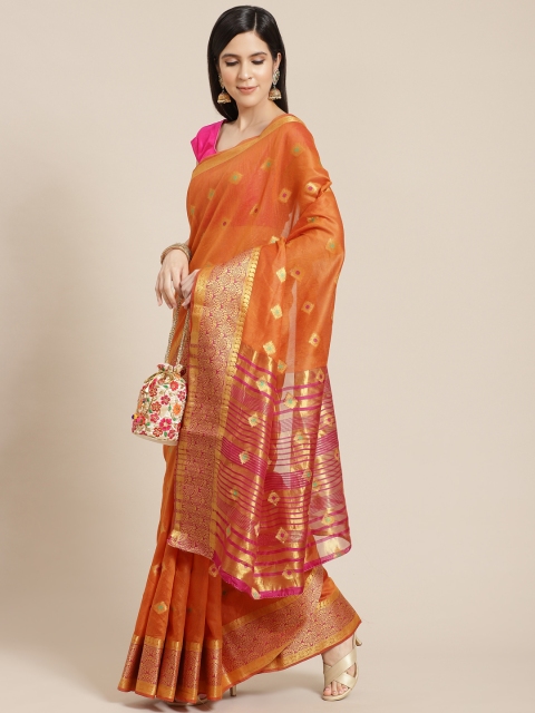 

Anouk Orange & Golden Ethnic Motifs Woven Design Banarasi Saree