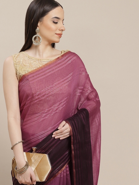 

Anouk Pink & Burgundy Striped Saree with Ombre Effect