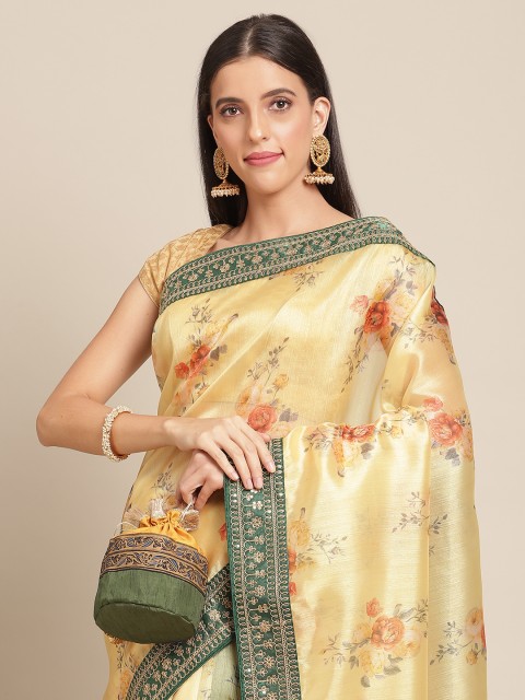 

Anouk Yellow & Green Floral Print Organza Saree