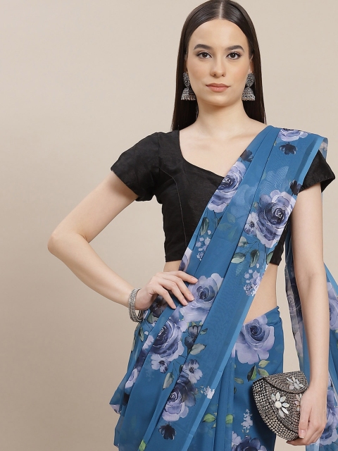 

Anouk Blue & Green Floral Printed Saree