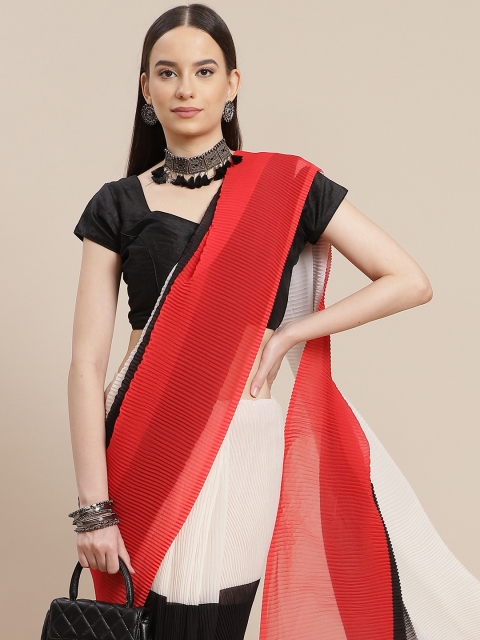 

Anouk Red & Black Colourblocked Accordion Pleated Saree