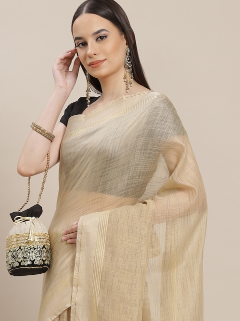 

Anouk Beige & Black Woven Design Chanderi Saree
