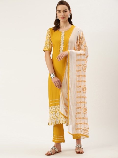 

VAABA Women Mustard Yellow Embroidered Regular Gotta Patti Kurta with Trousers & Dupatta