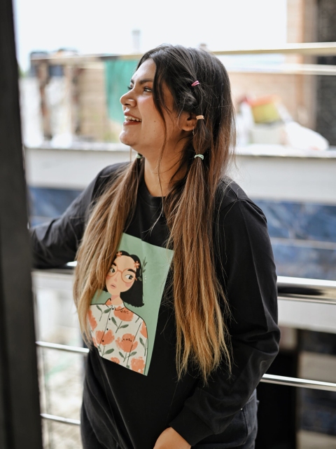 

HERE&NOW Women Black Graphic Kidult Kitsch Sweatshirt