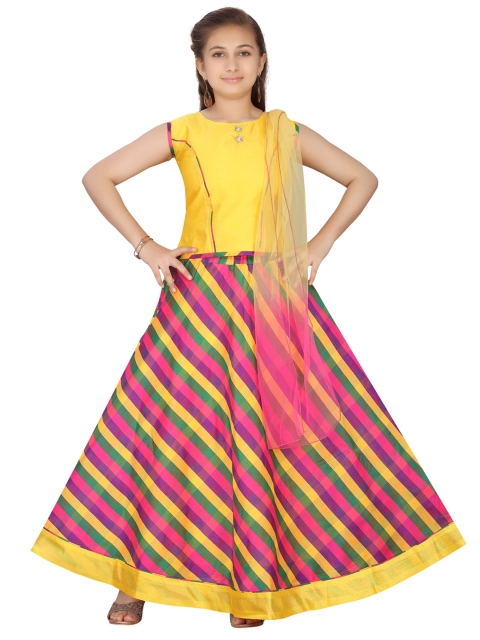 

Aarika Girls Multicoloured Striped Ready to Wear Lehenga & Blouse With Dupatta, Multi