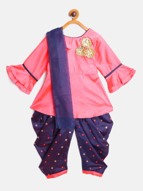 

Aarika Girls Pink & Gold Regular Gotta Patti A-Line Kurti with Salwar & Dupatta