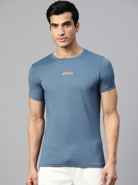 

FUAARK Men Blue Slim Fit Crush Training or Gym T-shirt