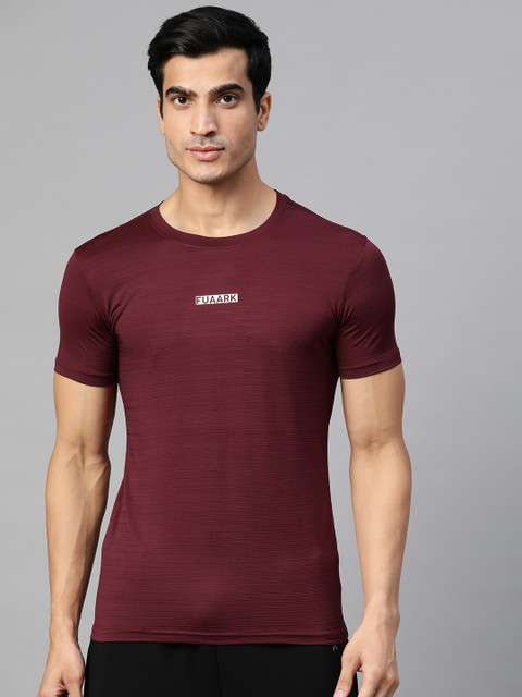 

FUAARK Men Maroon Slim Fit Crush Training or Gym T-shirt