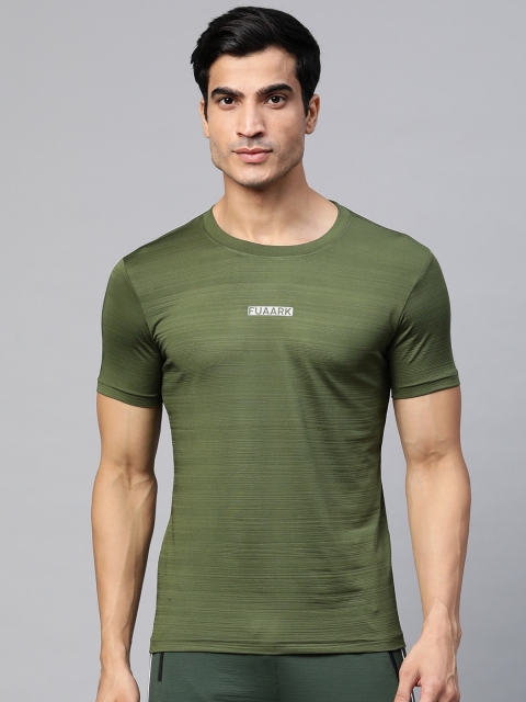 

FUAARK Men Olive Green Slim Fit Crush Training or Gym T-shirt