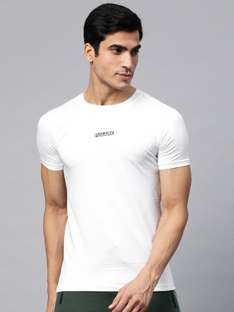 

FUAARK Men White Slim Fit Crush Training or Gym T-shirt