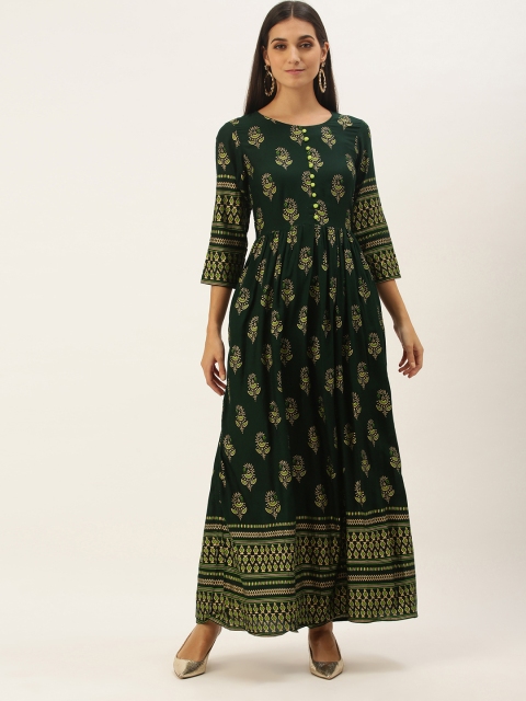 

NEFIS Women Green & Golden Ethnic Motifs Printed Anarkali Kurta