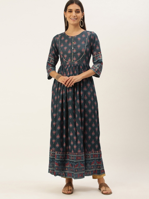 

NEFIS Women Charcoal Grey & Red Ethnic Motifs Printed Anarkali Kurta
