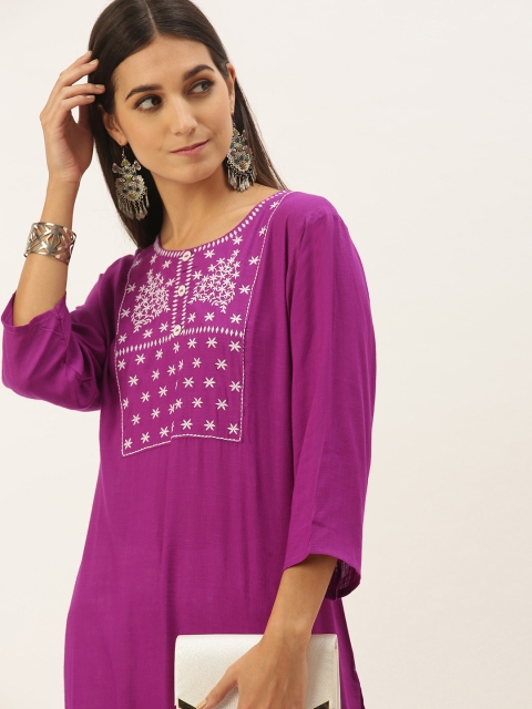 

NEFIS Women Purple & White Ethnic Motifs Embroidered Thread Work Kurta