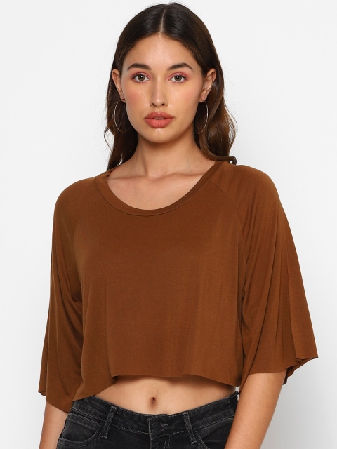 

FOREVER 21 Women Brown Boxy Crop Top