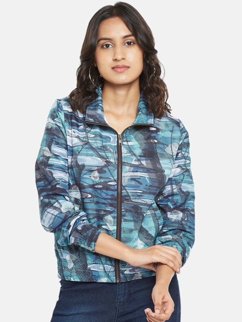 

People Women Multicoloured Camouflage Crop Sporty Jacket with Patchwork, Multi