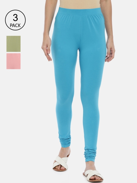

Huggy Women Pack of 3 Blue & Green Solid Ankle Length Cotton Leggings