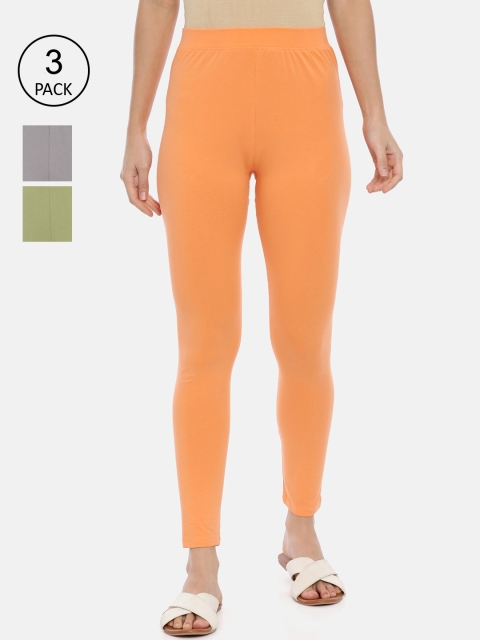

Huggy Women Pack Of 3 Green Peach & Grey Cotton Ankle Length Legging