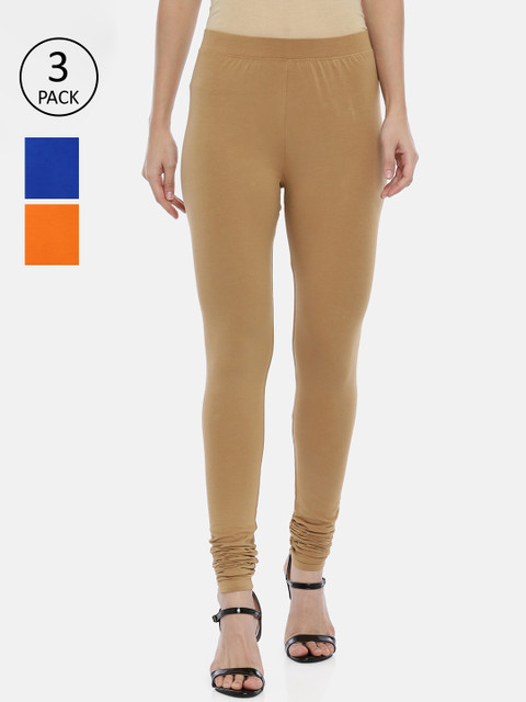 

Huggy Women Pack of 3 Orange & Blue Solid Ankle Length Cotton Leggings