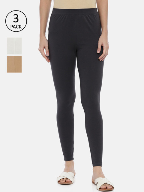 

Huggy Pack of 3 Black & White Solid Cotton Leggings, Charcoal
