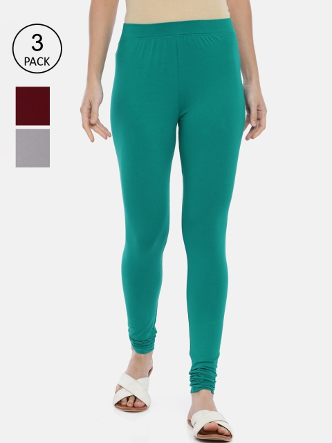 

Huggy Women Cotton Leggings - Pack of 3, Green