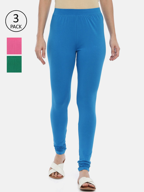 

Huggy Pack of 3 Blue & Green Solid Cotton Jeggings
