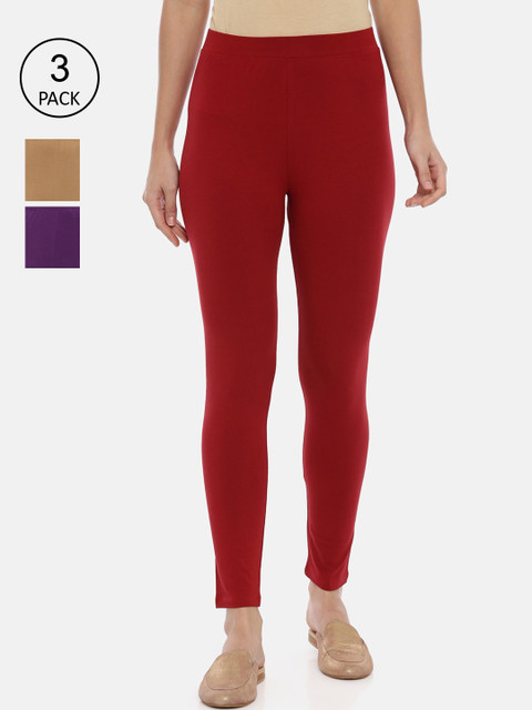 

Huggy Women Cotton Leggings - Pack of 3, Maroon