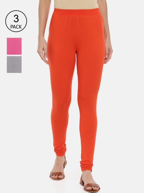 

Huggy Woman Pack of 3 Chudidar Length leggings, Orange