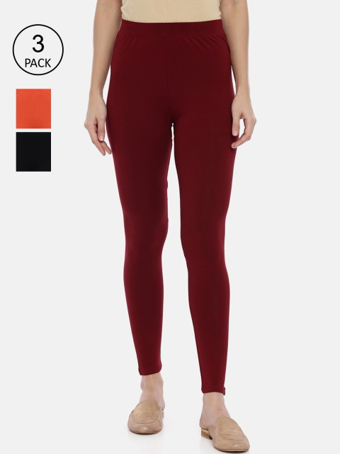 

Huggy Women Cotton Leggings - Pack of 3, Red