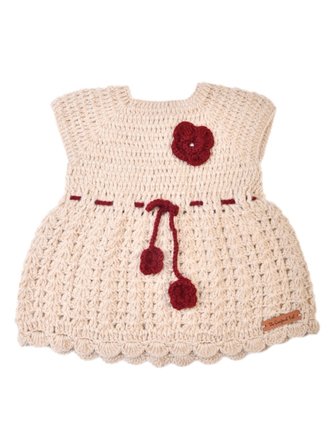 

The Original Knit Girls Beige & Maroon Handmade Dress