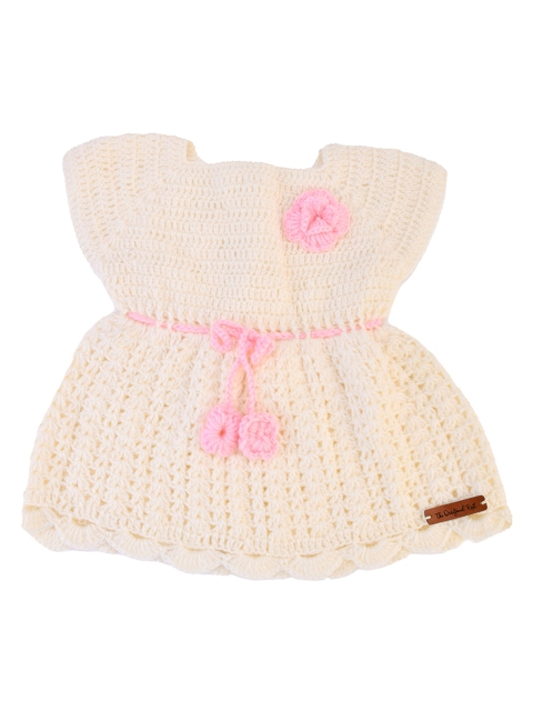 

The Original Knit Girls Off White & Pink Handmade Dress