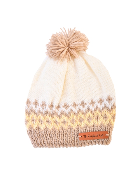 

The Original Knit Kids Off White & Brown Handmade Beanie