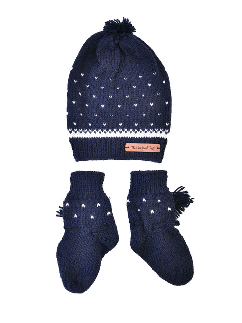 

The Original Knit Kids Navy Blue & White Handmade Beanie with Socks