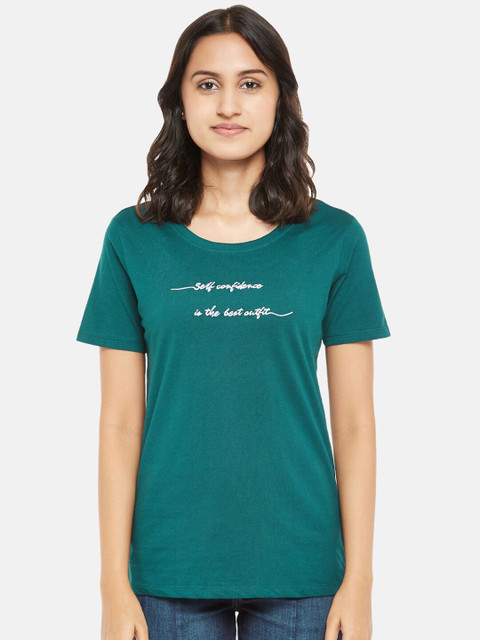 

Honey by Pantaloons Women Teal Typography Printed T-shirt