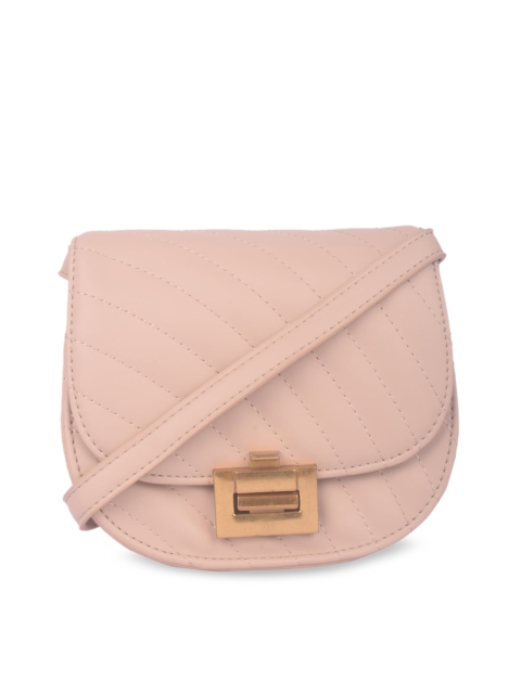 

Bagkok Peach-Coloured Striped PU Structured Handheld Bag with Bow Detail