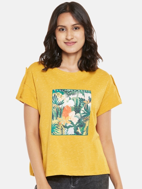 

People Women Mustard Yellow Graphic Printed Regular Top
