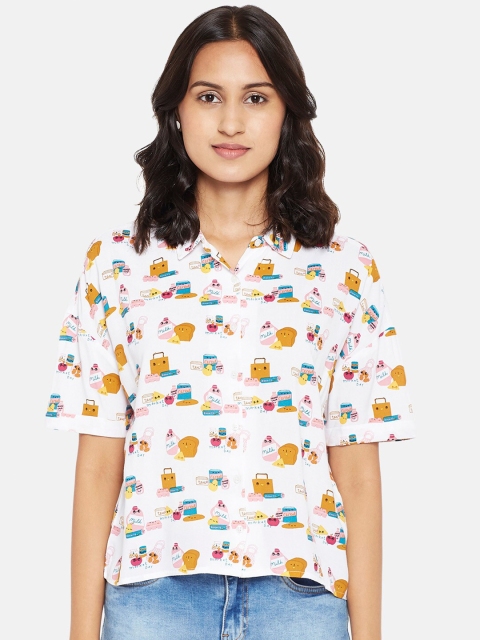 

People Women White Conversational Printed Shirt Style Top