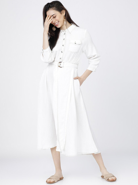 

Tokyo Talkies Women White Utility Shirt Dress With Belt